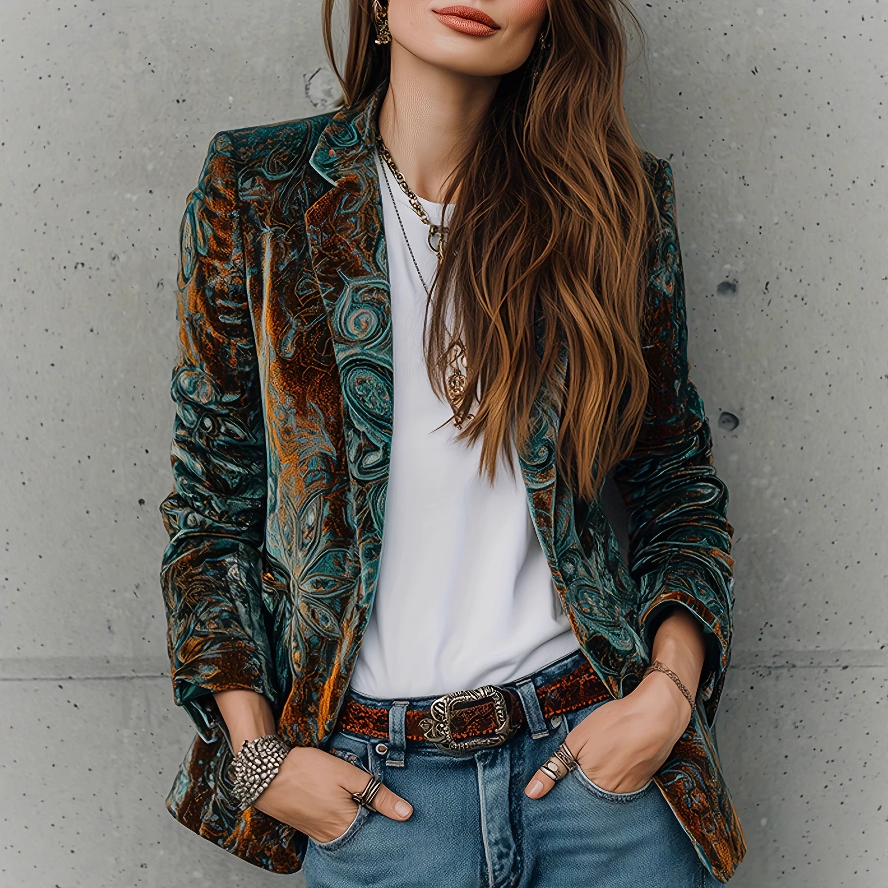 Women's Fashionable Casual Blazer With Floral Print