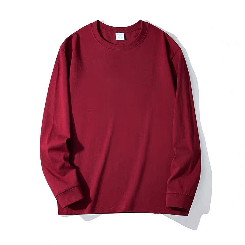 Men's Pure Cotton Thick, Loose-fitting Solid-color Japanese-style Crew-neck Long-sleeve T-shirt