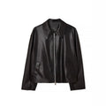 Women's Faux Leather Jacket, Cropped Zip Up Long Sleeve Casual Coat With Pockets