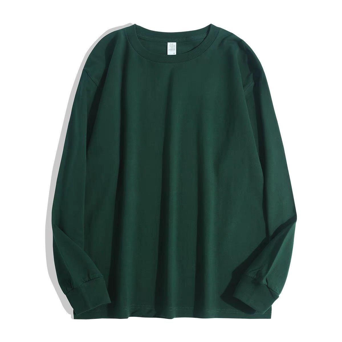 Men's Pure Cotton Thick, Loose-fitting Solid-color Japanese-style Crew-neck Long-sleeve T-shirt