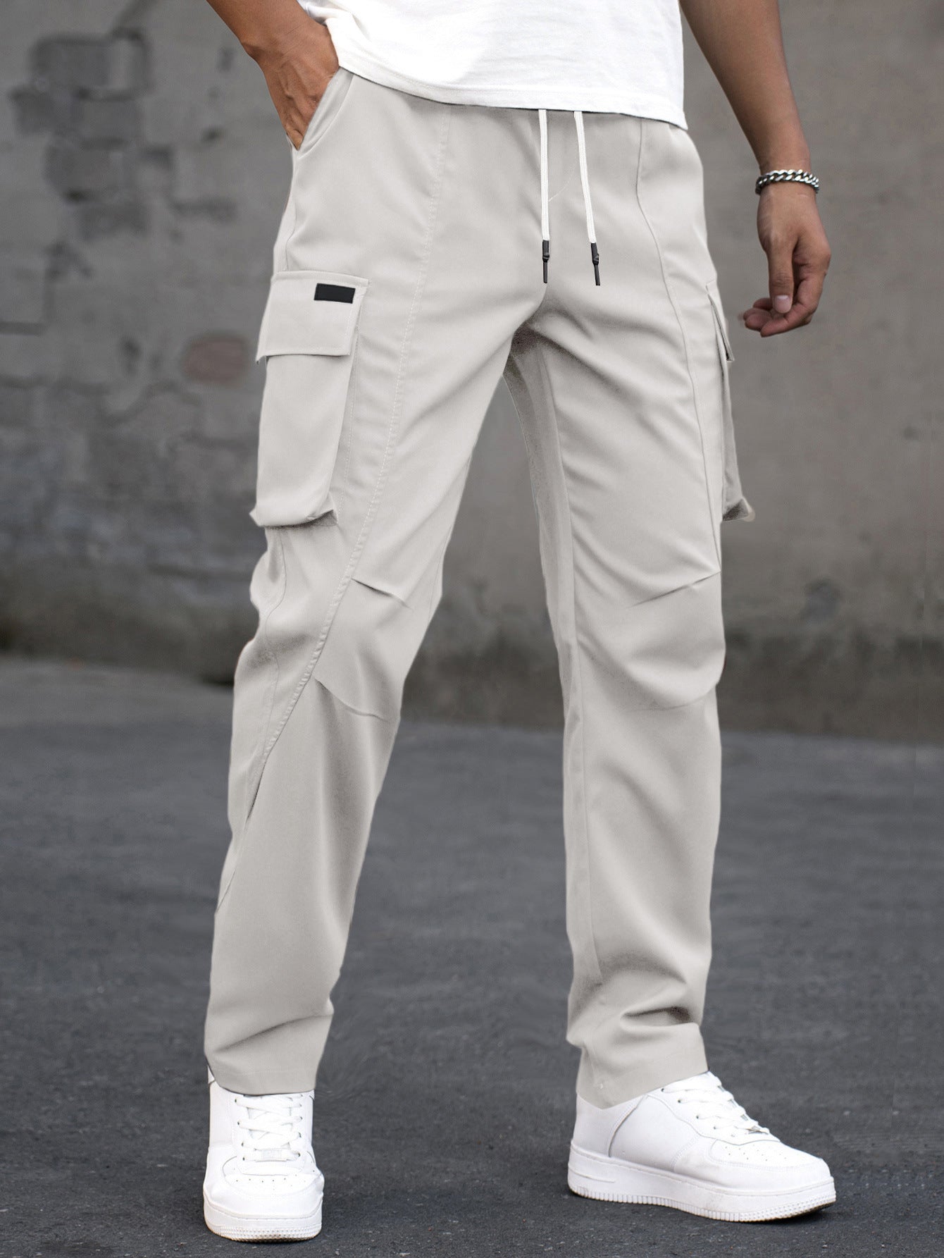 Men's Outdoor Casual Multi-Pocket Drawstring Patchwork Work Trousers