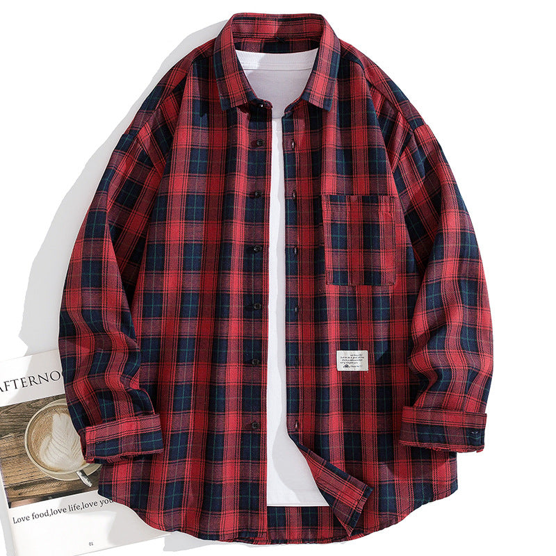 Men's Casual And Loose Plaid Casual Long-sleeve Shirt
