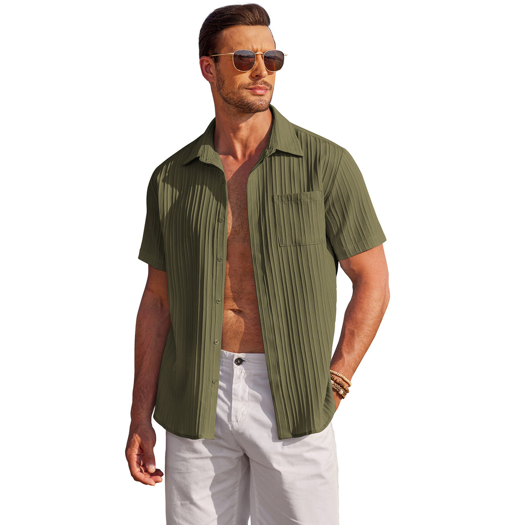 Men Shirt Top Cross Border Short Sleeve Cardigan