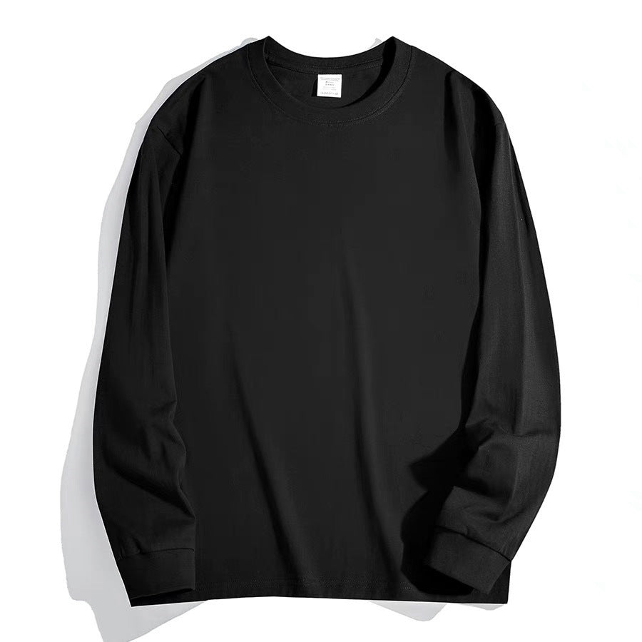 Men's Pure Cotton Thick, Loose-fitting Solid-color Japanese-style Crew-neck Long-sleeve T-shirt