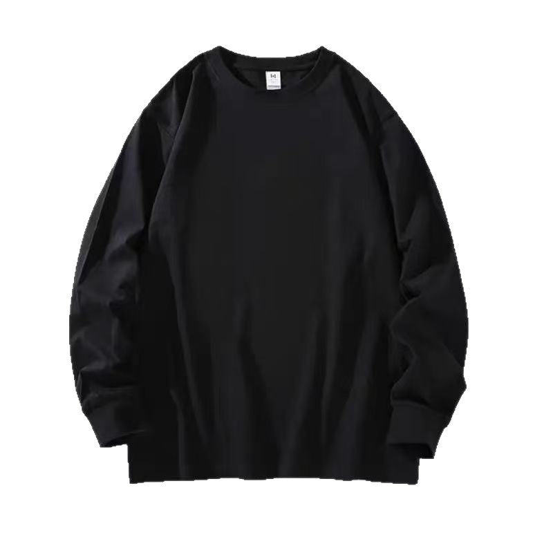 Men's Pure Cotton Thick, Loose-fitting Solid-color Japanese-style Crew-neck Long-sleeve T-shirt