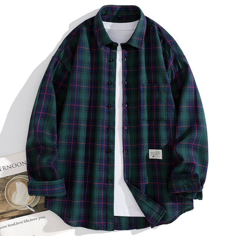 Men's Casual And Loose Plaid Casual Long-sleeve Shirt