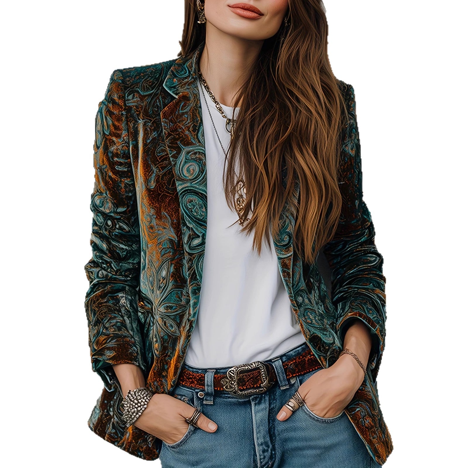 Women's Fashionable Casual Blazer With Floral Print