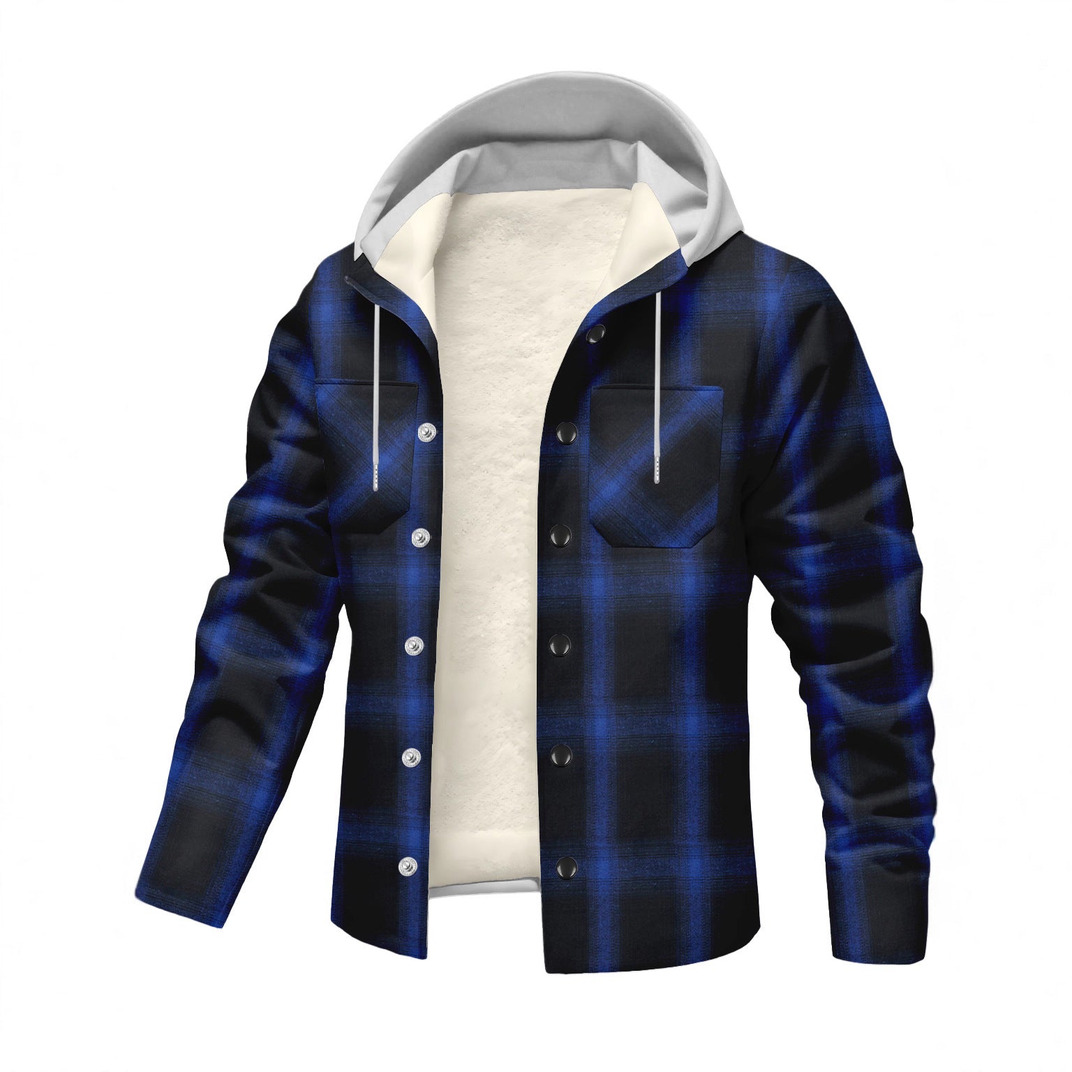 Plaid Fleece-Lined Hooded Casual Jacket