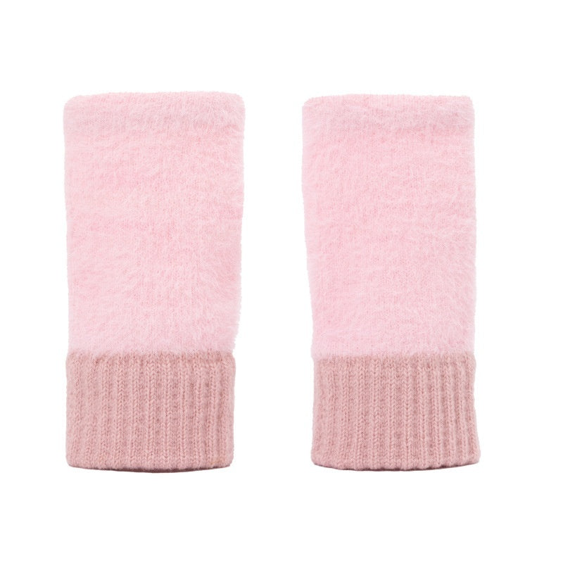 Women's Half-finger Plush Thermal Knit Gloves