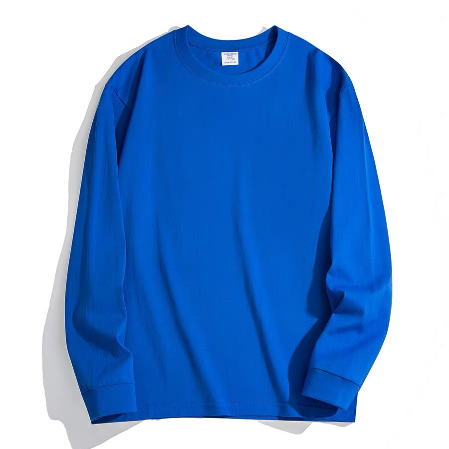 Men's Pure Cotton Thick, Loose-fitting Solid-color Japanese-style Crew-neck Long-sleeve T-shirt