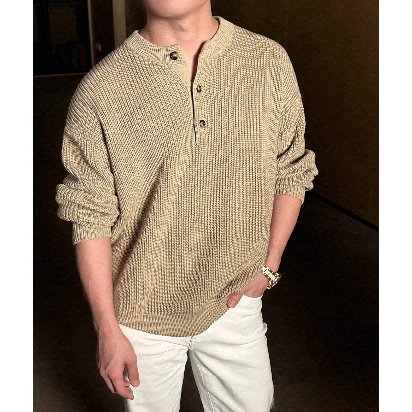 Mens Chunky Solid-Color Sweater For FallWinter