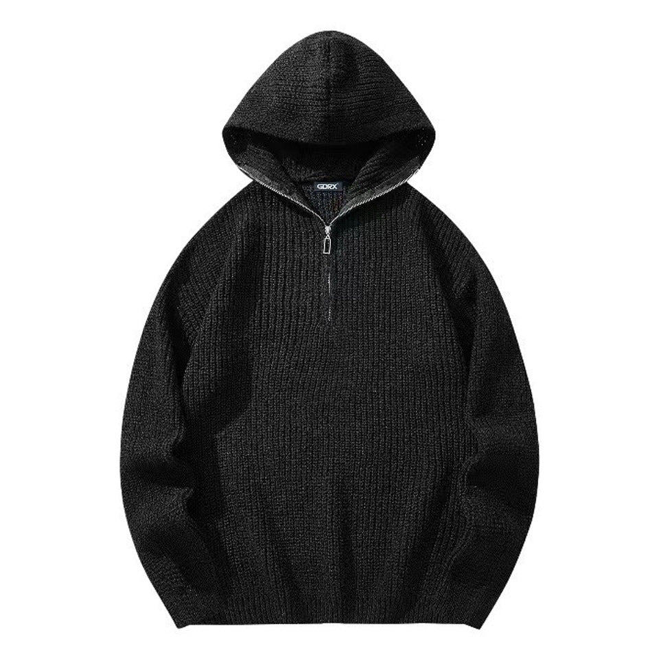 New Men's Hooded Knit Sweater With Half-zipwarm And Loose-fitting