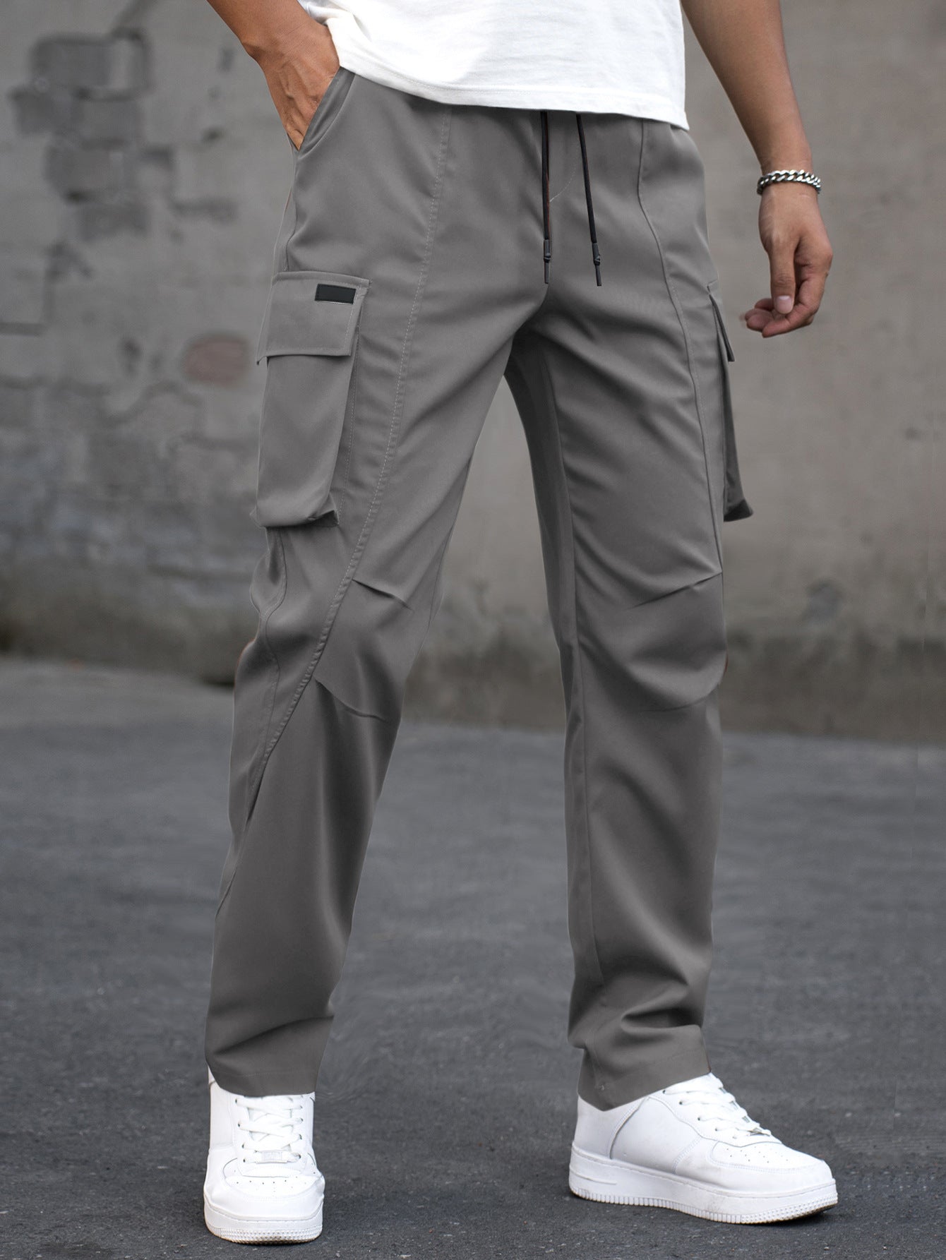 Men's Outdoor Casual Multi-Pocket Drawstring Patchwork Work Trousers
