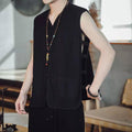 Summer Casual Mens Vintage Chinese Linen Button-Front Sleeveless Vest