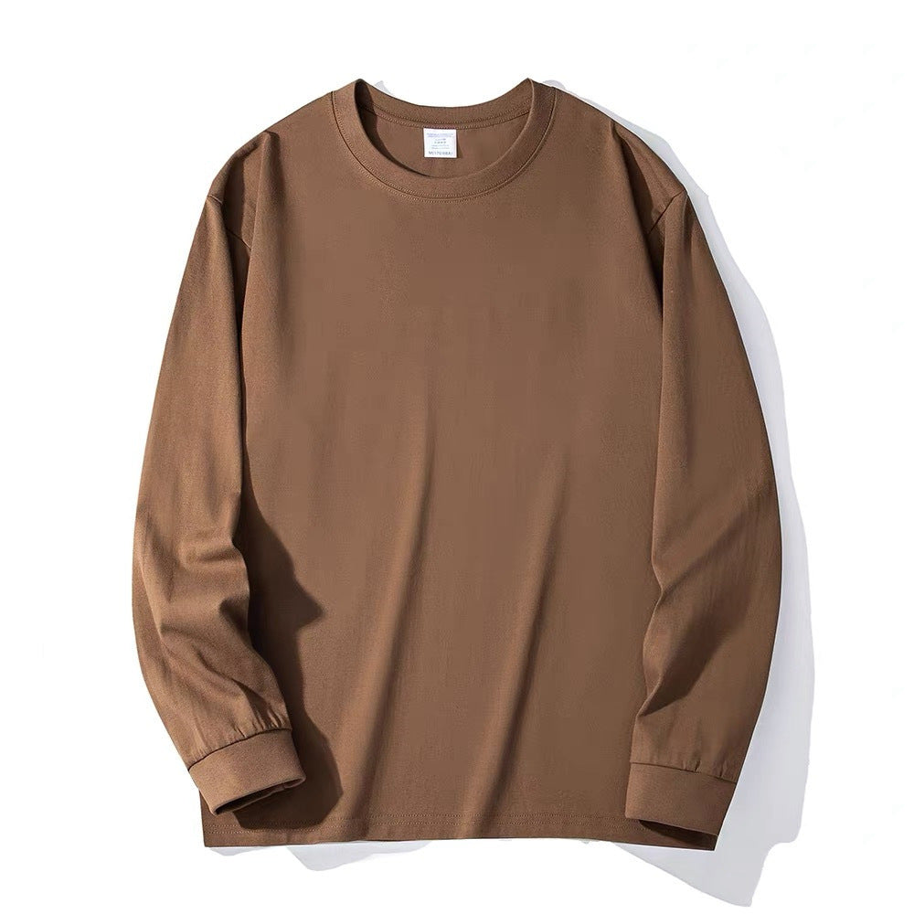 Men's Pure Cotton Thick, Loose-fitting Solid-color Japanese-style Crew-neck Long-sleeve T-shirt