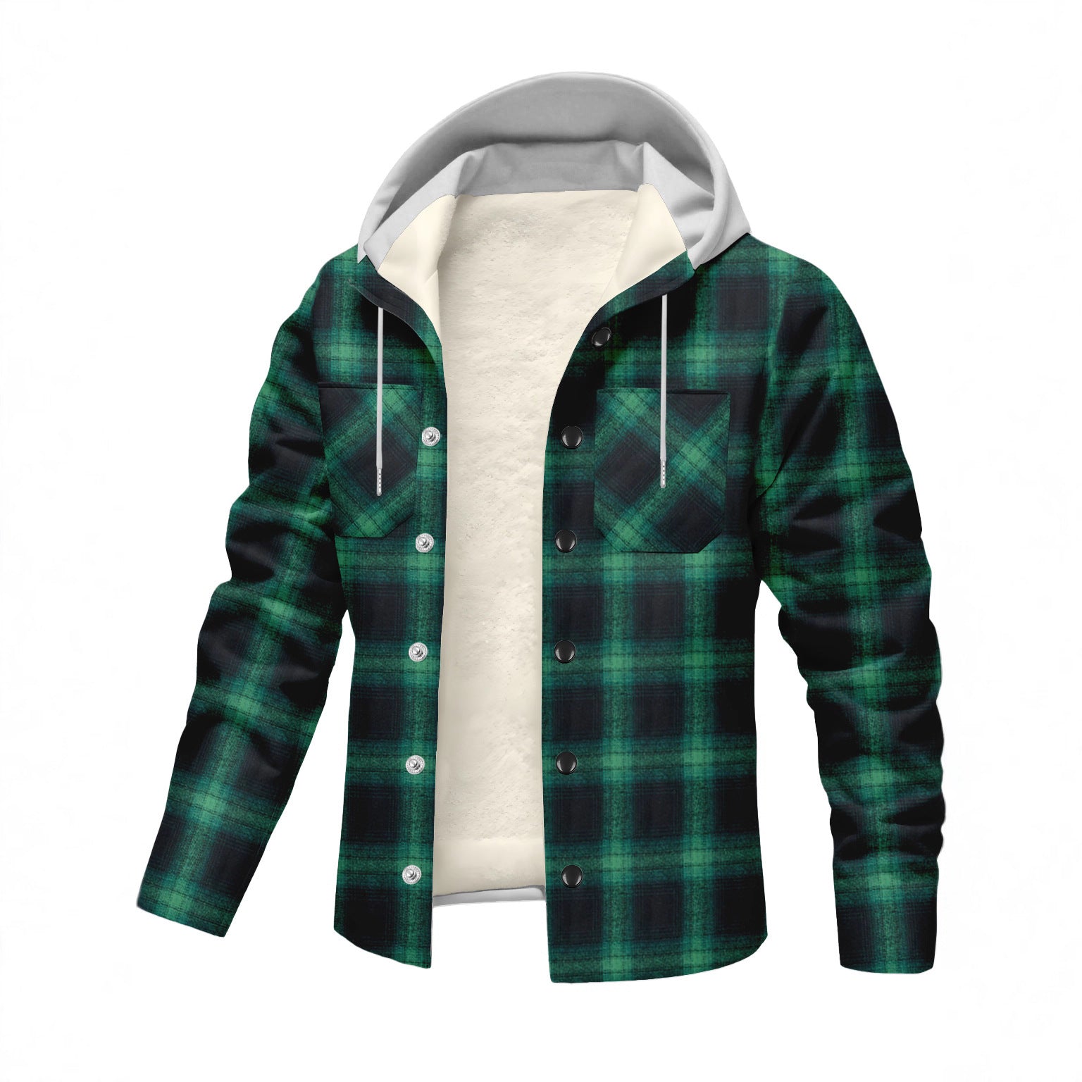Plaid Fleece-Lined Hooded Casual Jacket