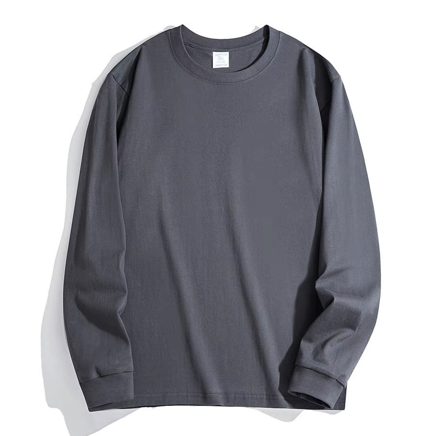 Men's Pure Cotton Thick, Loose-fitting Solid-color Japanese-style Crew-neck Long-sleeve T-shirt
