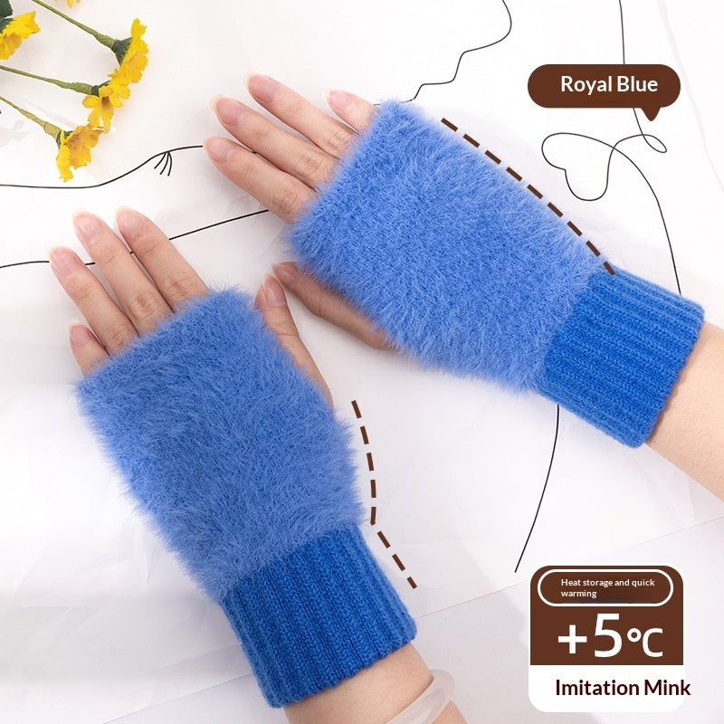 Women's Half-finger Plush Thermal Knit Gloves