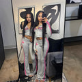 Women's Fashionable  Casual  Versatile  Color-blocked Retro-style Sporty Printed Top And Pants Set