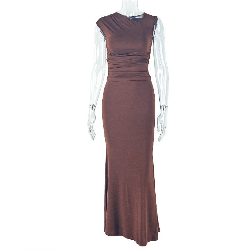 Slim-fit Pleated Fashionable Solid-color Skirt Suit