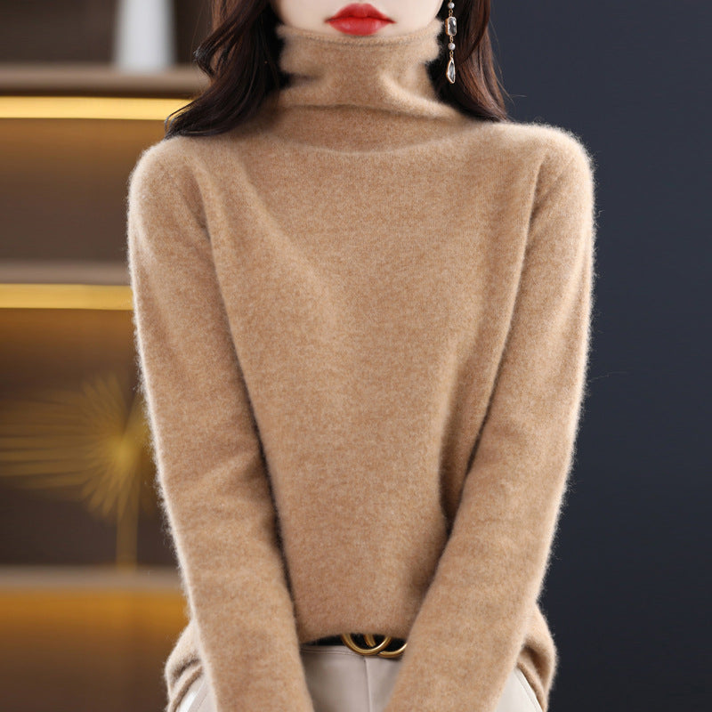 100 Pure Wool Women's Roll-neck Sweater With A Cowl Neck