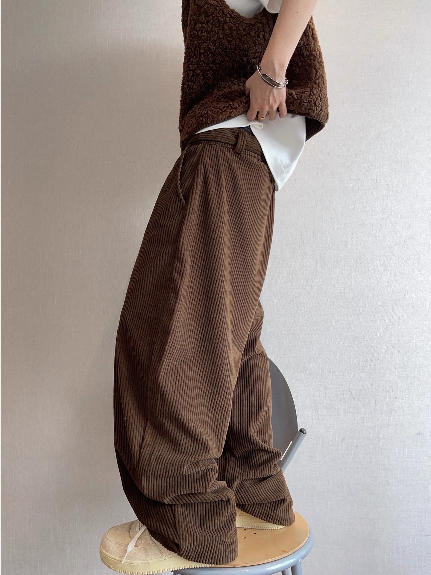 Retro Wide-striped Drapey Corduroy Casual Pants