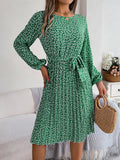 Women's Casual Long Sleeve Floral Flared Pleated Skirt