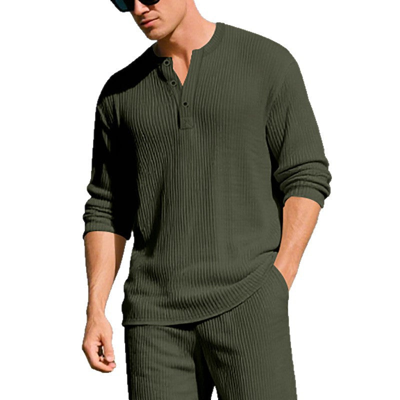 Heavyweight Ribbed Long-sleeve Men's Relaxed-fit Casual Base Layer Shirt